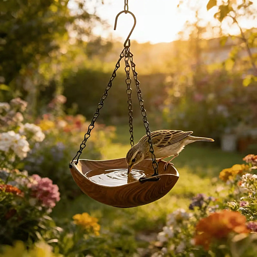 Outdoor Bird Bath Wooden Feeder Water Bowl Wild Feeders Tray Park