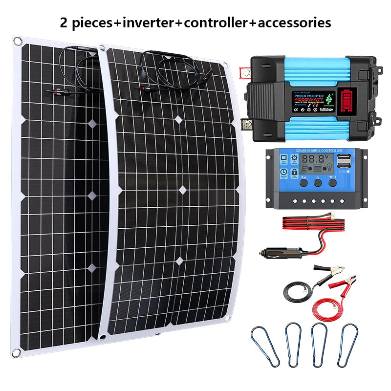 2000W Solar Panel 12V Battery Charger 4000W 110V 220V Inverter Zpaxo blue kit 110v