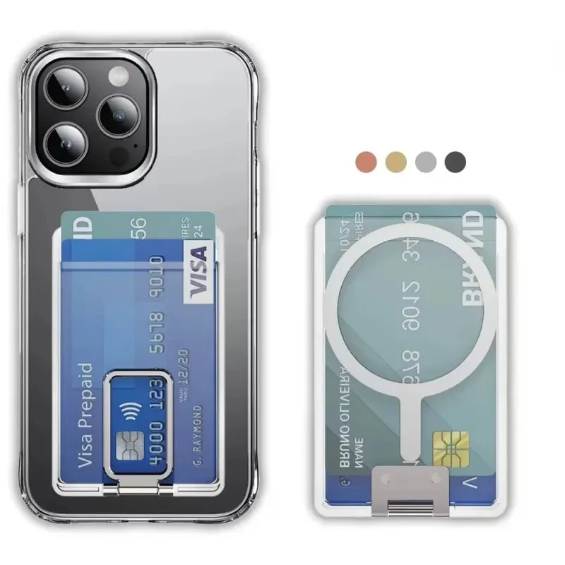 Transparent Strong Magnetic Phone Card Wallet For Magsafe Card Holder For iPhone 17 Macsafe Card Phone Back Bag Adsorption Stand Zpaxo