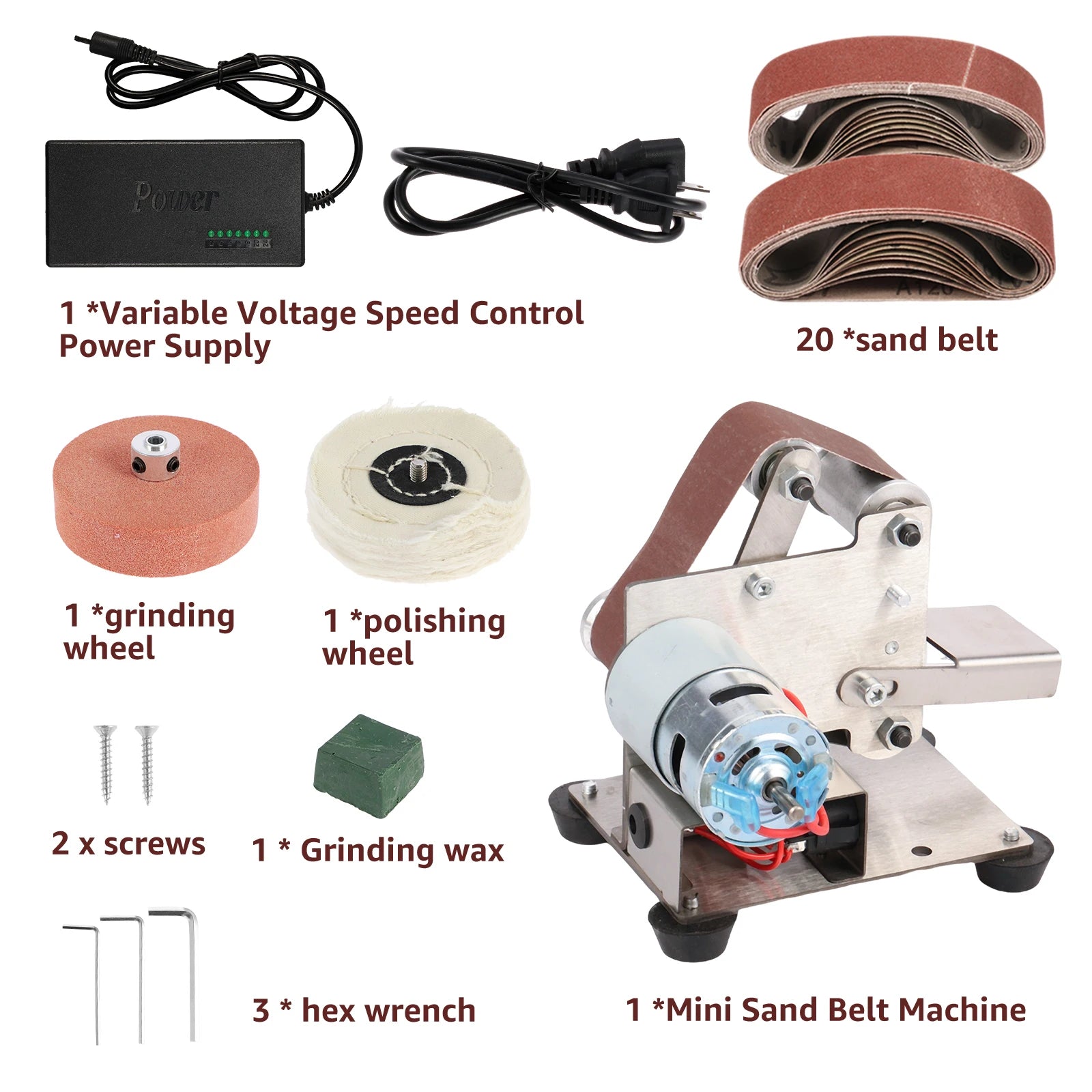 Electric Belt Sander Stainless Steel Mini Belt Grinder Adjustable US Standard 15 Degree Bench Grinder For Wood /Knife Polishing Zpaxo 25pcs