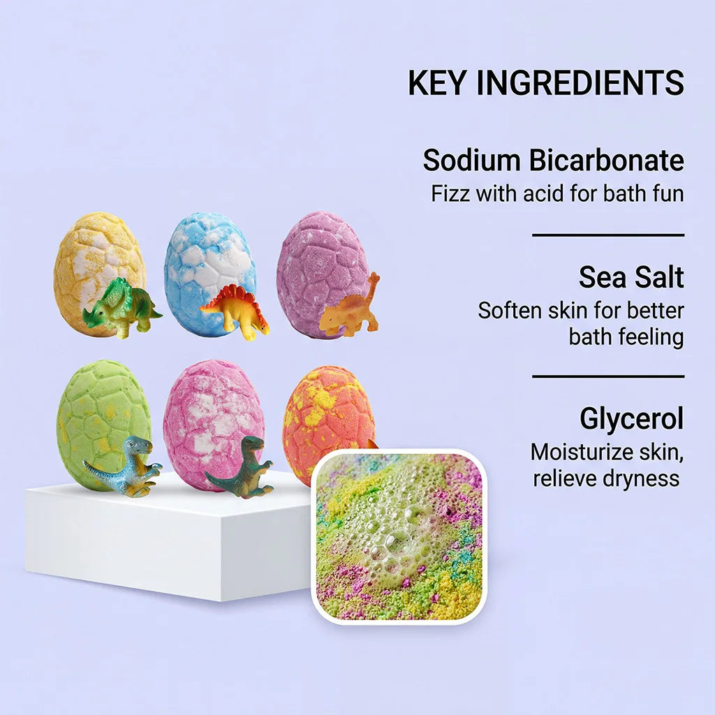 Dinosaur Egg Bath Bombs with Surprise Toys – 6-Pack Kids Gift Kids Bath Bombs Zpaxo