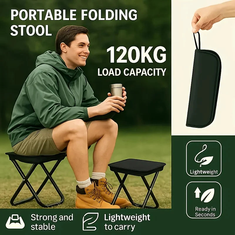 1pc Portable Folding Pencil Stool for Outdoor Picnic, Small Folding Stool for Camping and Fishing, Durable Iron Frame, Compact Zpaxo