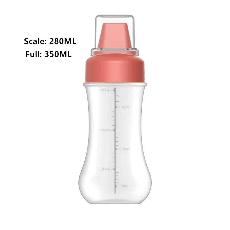New 5-hole Squeezing Sauce Bottle Dustproof 350ml Plastic Bottle Food Grade PP with Scale Salad Bottle Kitchen Supplies Zpaxo Red