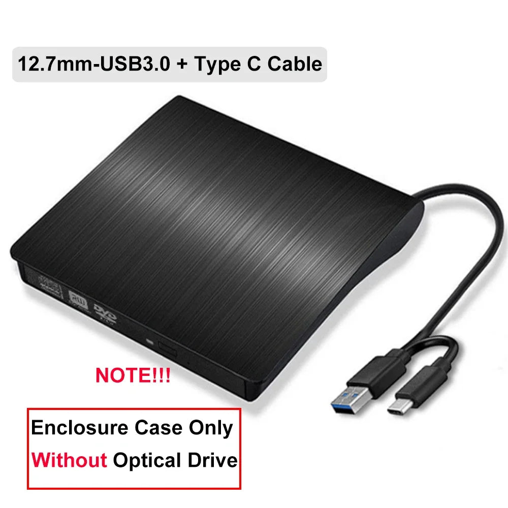 9.5mm/12.7mm USB 3.0 + Type-C Slim DVD External Enclosure USB To SSD Caddy External Mobile Enclosure for Laptop Notebook Zpaxo USB3.0 Type-C 12.7mm