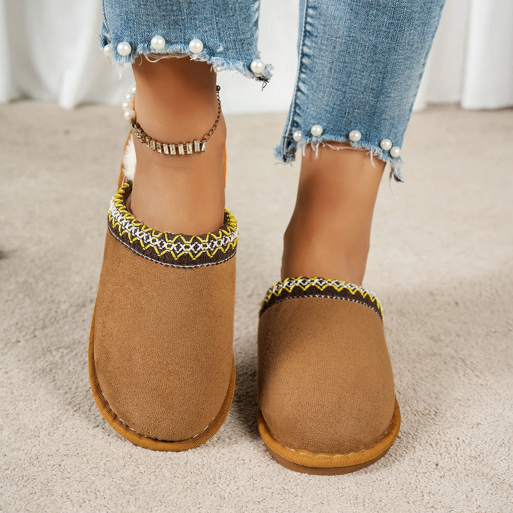 Winter Plush Warm Shoes Women Comfortable Non Slip Home Slippers 2025 Woman Slides Women Retro Fashion Fluffy Platform Slippers Zpaxo camel 40-41