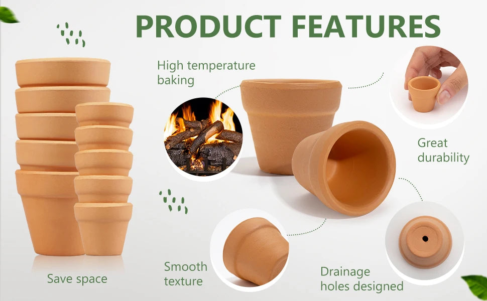 10-Pack Red Terracotta Clay Pots – Succulents & Cacti
