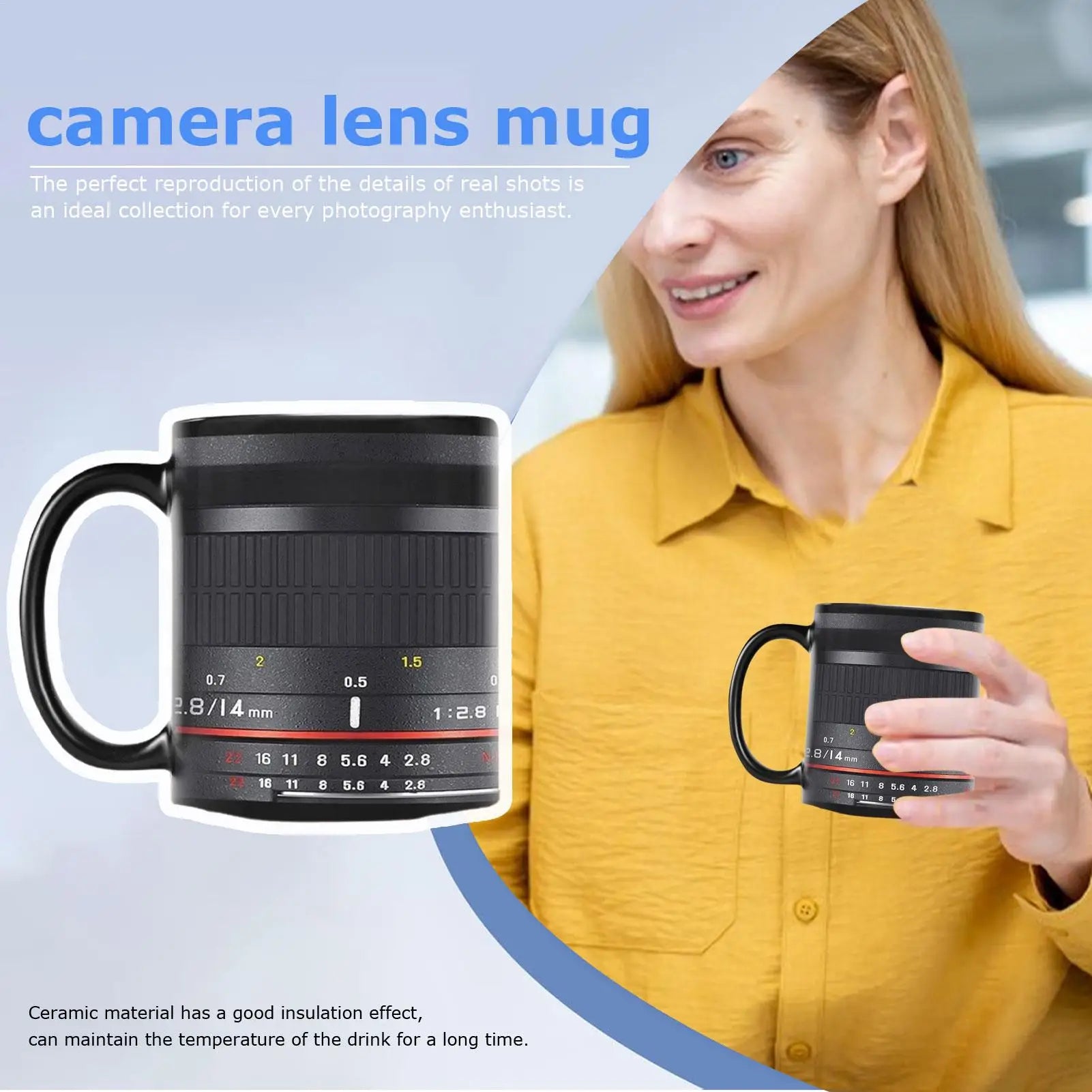 Camera Lens Coffee Cup Ceramic Handle Funny Mug Women Men Tea