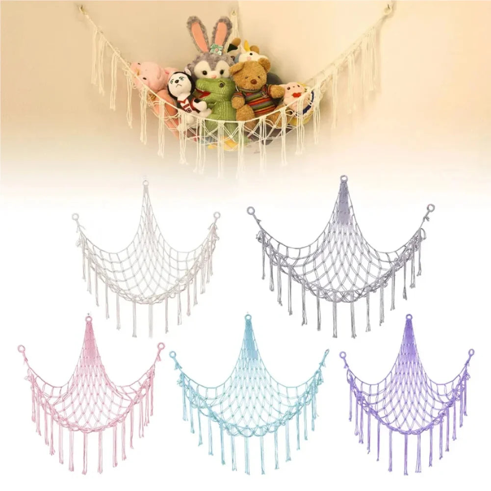 1Pc Toy Hammocks Wall Corner Hanging Storage Net Organizer Woven Kids Stuffed Mesh Hammock Baby Animal Rope Hammock Bag Cotton Zpaxo