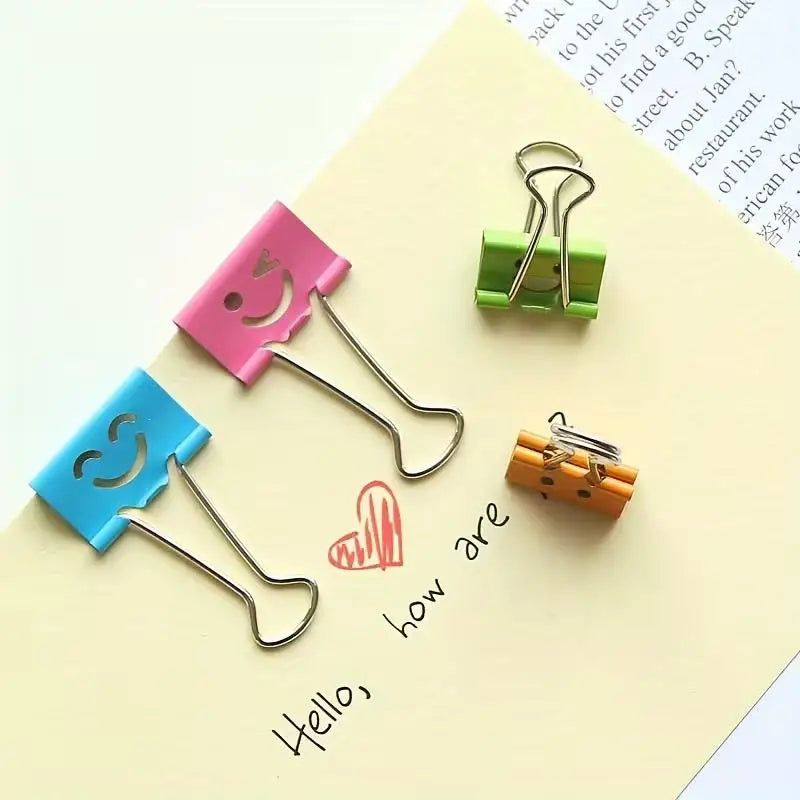 2/12pcs random Smiley Face Long Tail Clips – Colorful Hollow Design, Creative Ledger Clip, Gift for All Seasons Zpaxo