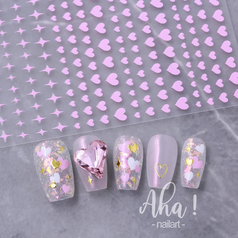 Hollow Love Heart Nail Stickers Red Black Silver Gold Laser Nail Sticker Self-Adhesive Nail Art Decoration Nails Accessories Zpaxo