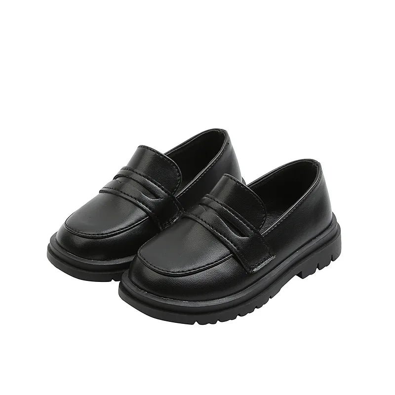 Kids Loafers Slip-on Pu Leather Shallow Black Brown Boys Girls Flat Zpaxo
