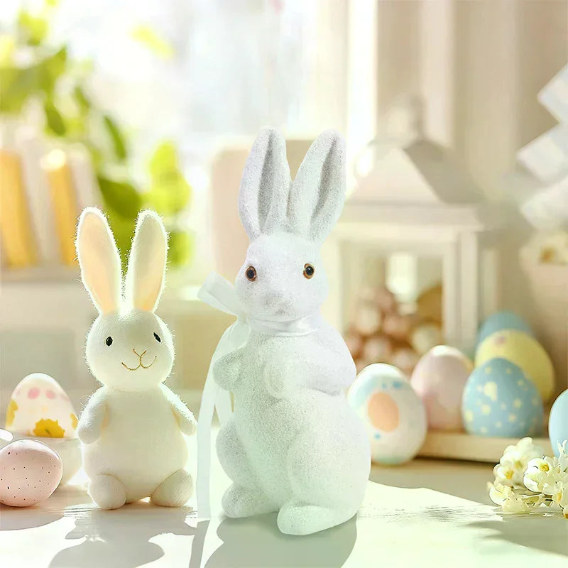 Easter Decoration Sparkling Foam Bunny Figurine With Bow Tie 8.6" Glitter Rabbit Tabletop Ornament For Easter Zpaxo