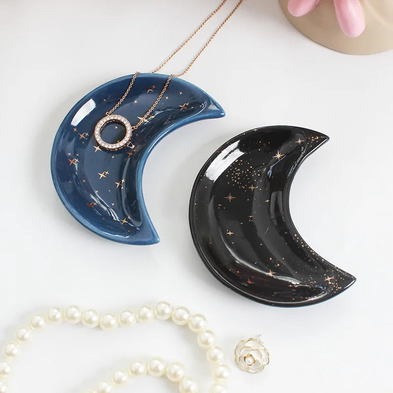 Ceramic Moon-shaped Jewellery Tray Nordic Earrings Necklaces Rings