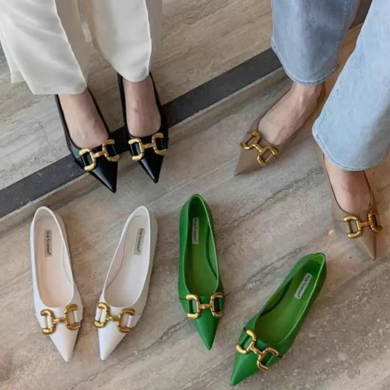 Flat Shoes for Women 2025 Spring Autumn New Fashion Pointed Toe Metal Buckle Flat Shallow Large Size 42 43 44 Women's Shoes Zpaxo