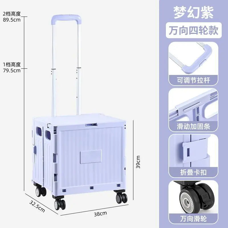 Foldable Outdoor op Cart with Pull Rod Vegetable Bung Small Pusart Multi-Functional Home Use Cam Cart Zpaxo SKY BLUE-48L