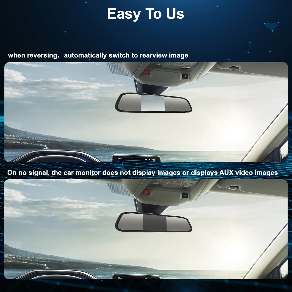 Car Rearview Mirror Display HD Video Auto Parking Monitor Universal