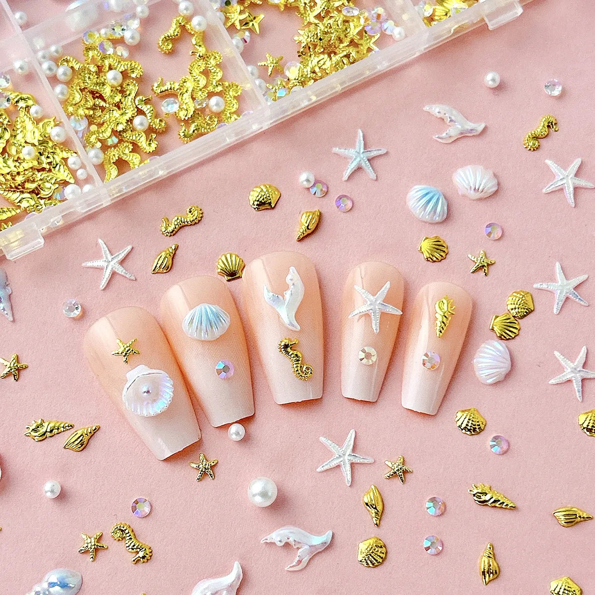 24 Grid Ocean Nail Art Accessories Iridescent Shell Starfish Pearl