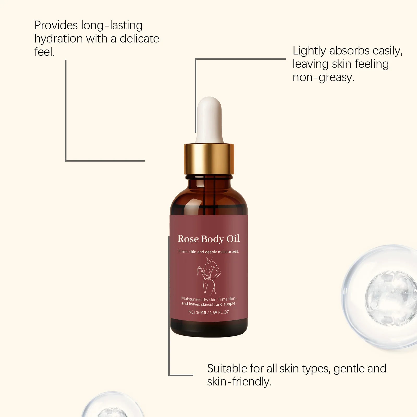 Rose Body Essential Oil Serum – Nourishing & Moisturizing 50ml Body Oil Serum Zpaxo