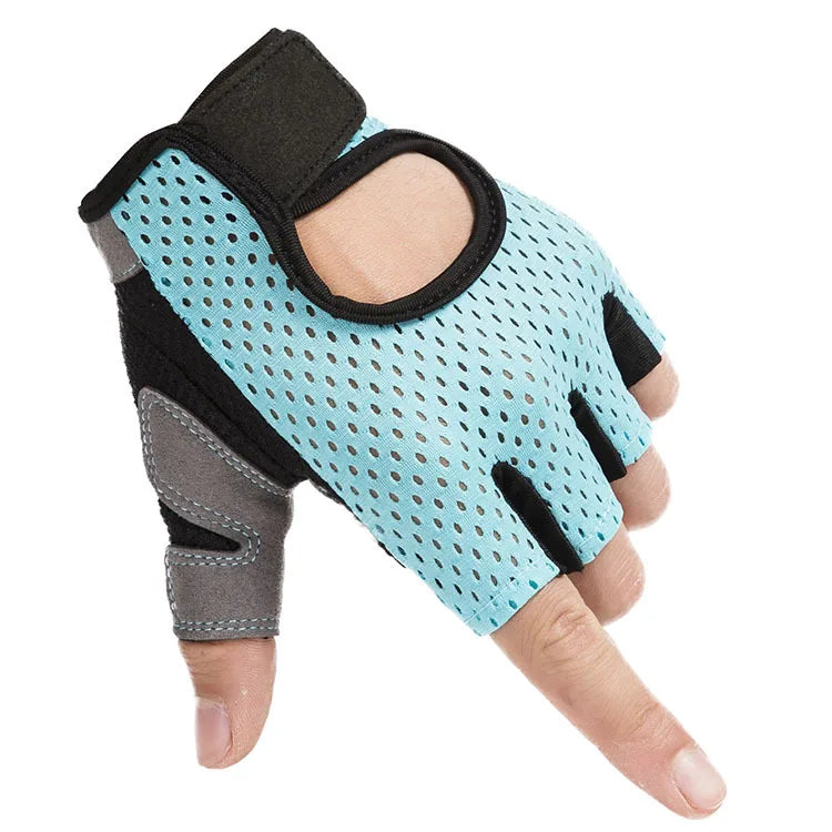 Fitness Half Finger Sports Gloves Men's and Women's Gym Dumbbell Exercise Cycling Hollow Butterfly Mesh Breathable Thin Style Zpaxo Blue gloves L