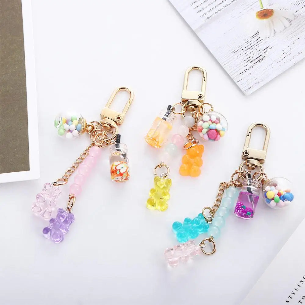 Cute Girls Acrylic Bag Pendant Floating Fruit Candy Fashion Accessories Keyholder Bear Key Chain Key Ring Zpaxo