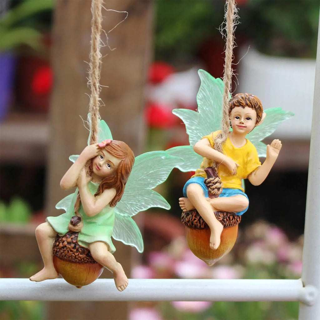 Outdoor Garden Ornaments Resin Boy Girl Fairy Hanging Pendant Crafts Zpaxo