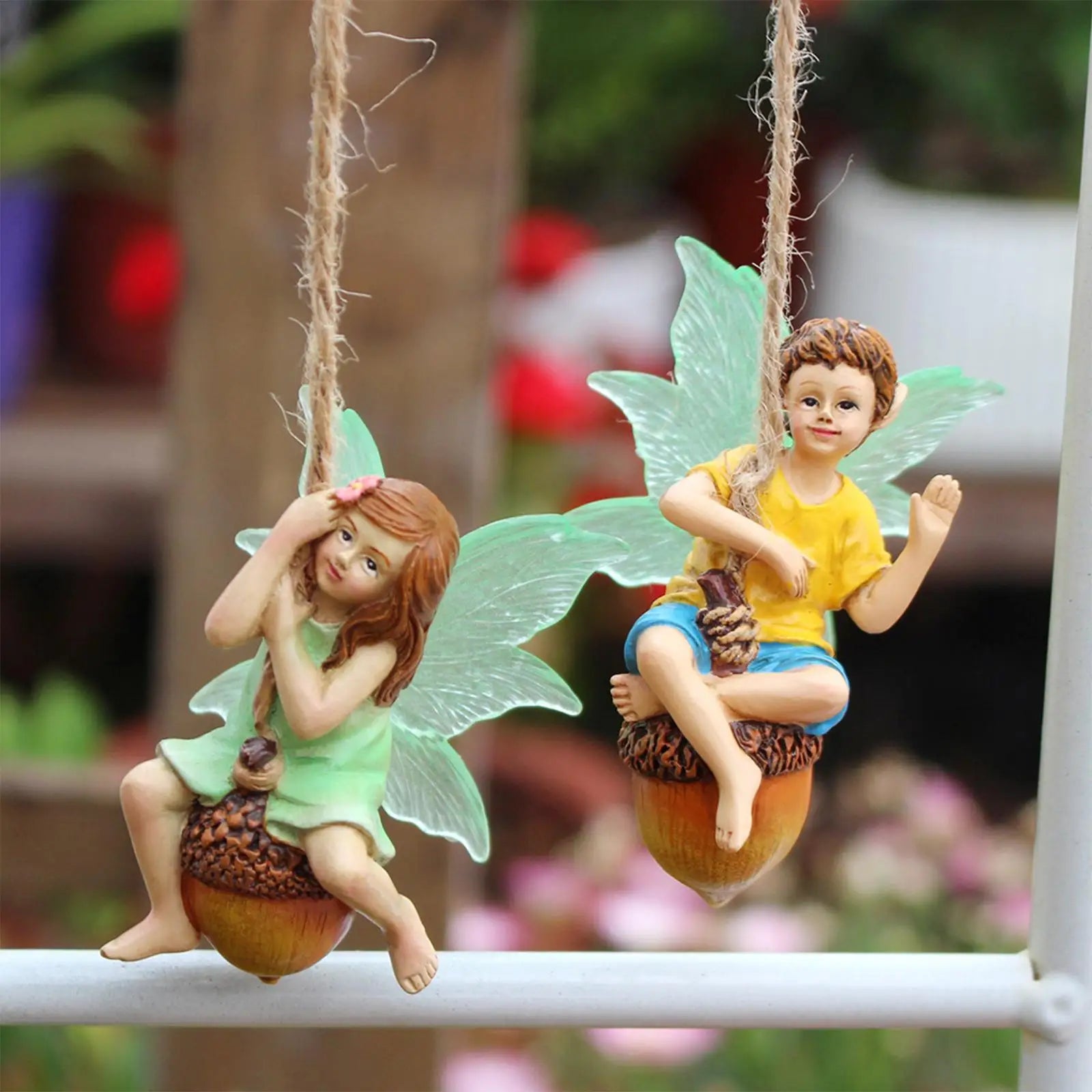 Outdoor Garden Ornaments Resin Boy Girl Fairy Hanging Pendant Crafts Zpaxo
