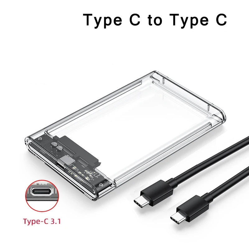 Hard Drive Enclosure USB 3 0 C SATA Clear External Case HDD SSD Zpaxo Type C to Type C 3.1