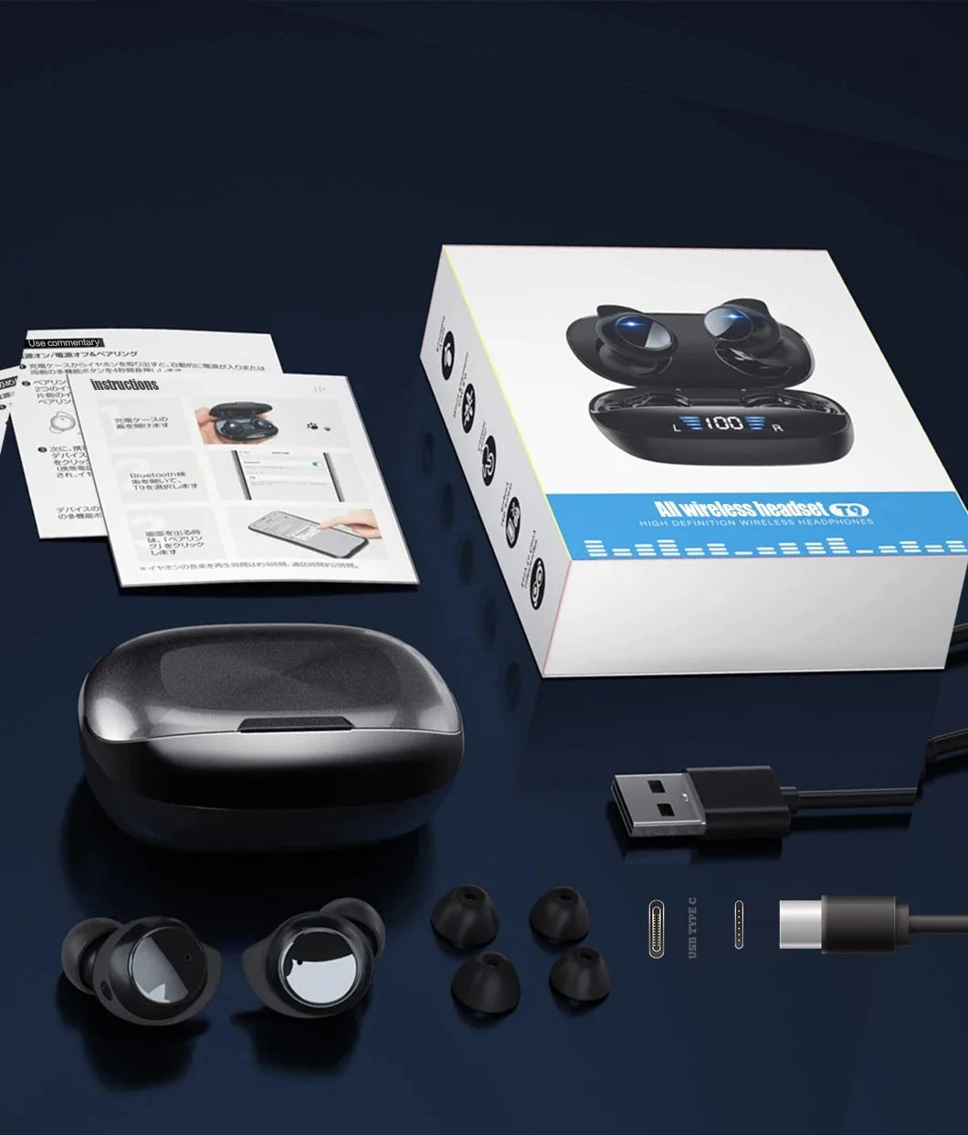 Bluetooth 5 3 Headphones True Wireless Waterproof Buds Charging Case