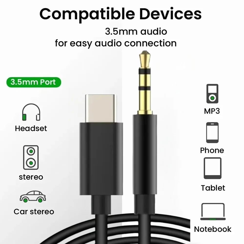 USB-C to 3.5mm AUX Audio Cable Adapter | Car & Phone USB-C Audio Adapter Zpaxo