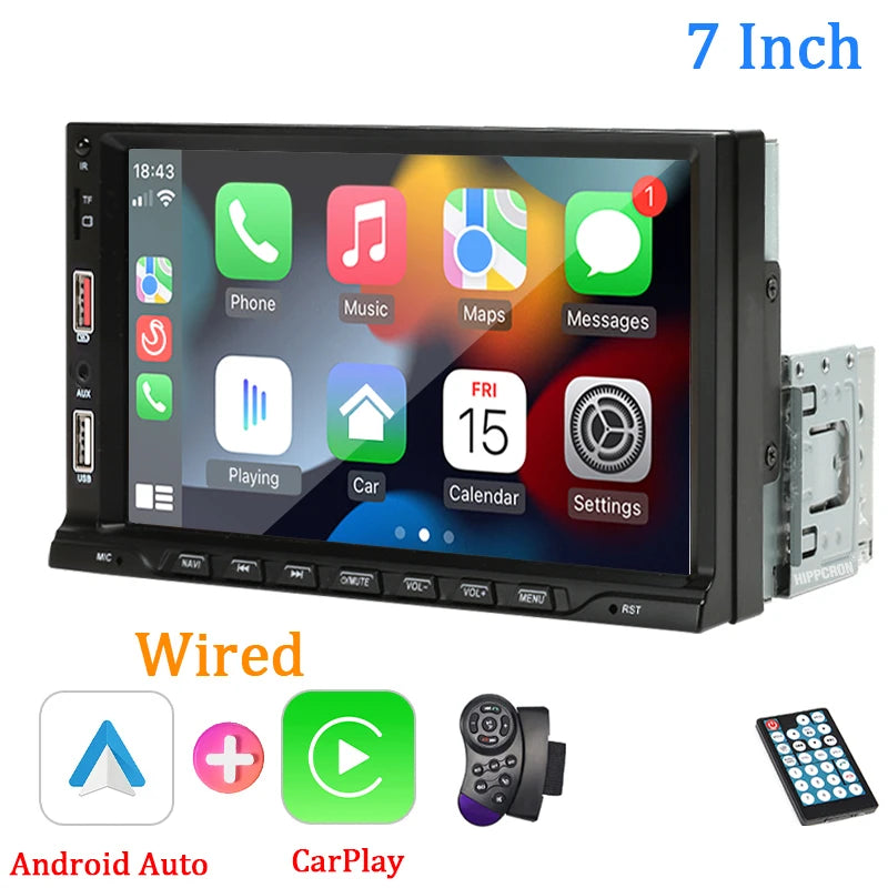 HIPPCRON 7-inch Car MP5 Player Wired Carplay Android Auto FM Radio HD Zpaxo car radio-B