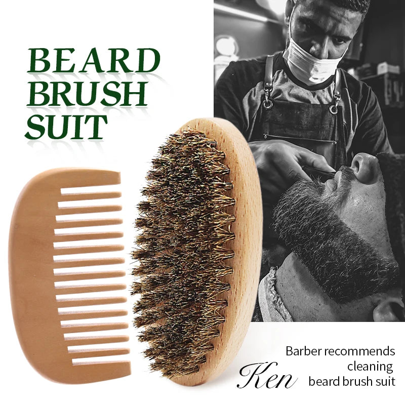 Boar Bristle Beard Brush for Men Beard Grooming Kit with Scissor Wooden Mustache Comb Beard Growth Beard Kit Barba Accesorios Zpaxo