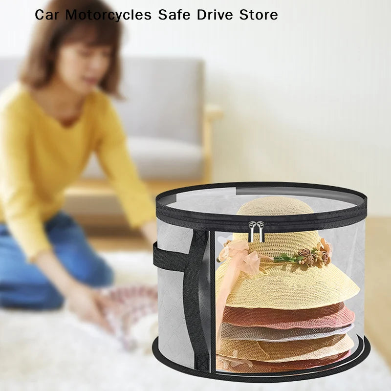 Hat Storage Box Non-woven Clear Bucket Foldable Travel Zipper Clothes