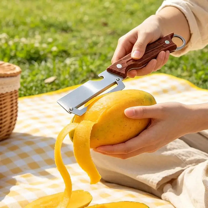 Stainless Steel Vegetable Peeler with Ergonomic Wooden Handle