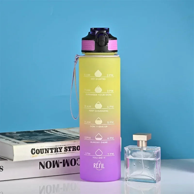 1L Gradient Motivational Sports Water Bottle with Time Marker Sports Water Bottle Zpaxo