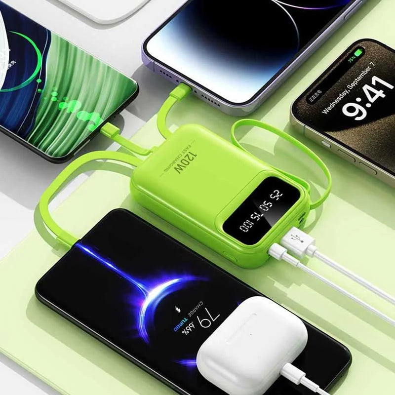 500000mAh Large Capacity Power Bank 120W Super Fast Charging External Battery Built in 4 Cables for iPhone Samsung 2026 New Zpaxo