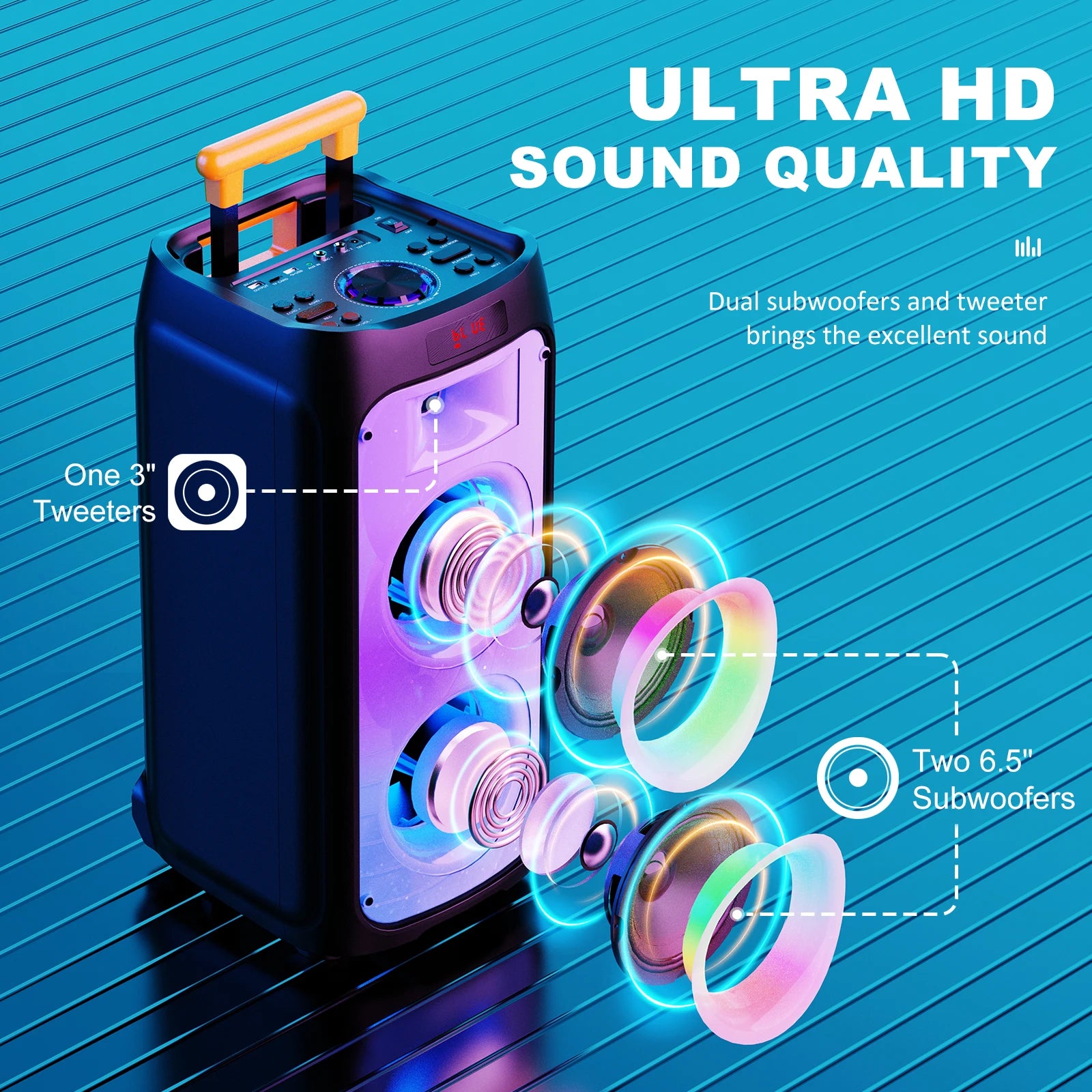 Fanfun T8 Large Bluetooth Speaker Wireless Wheels Push Rod Karaoke