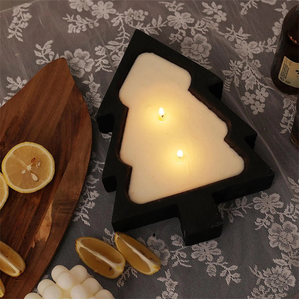 Wooden Candle Bowl Rustic Christmas Tree Home Decor Bowls Holder