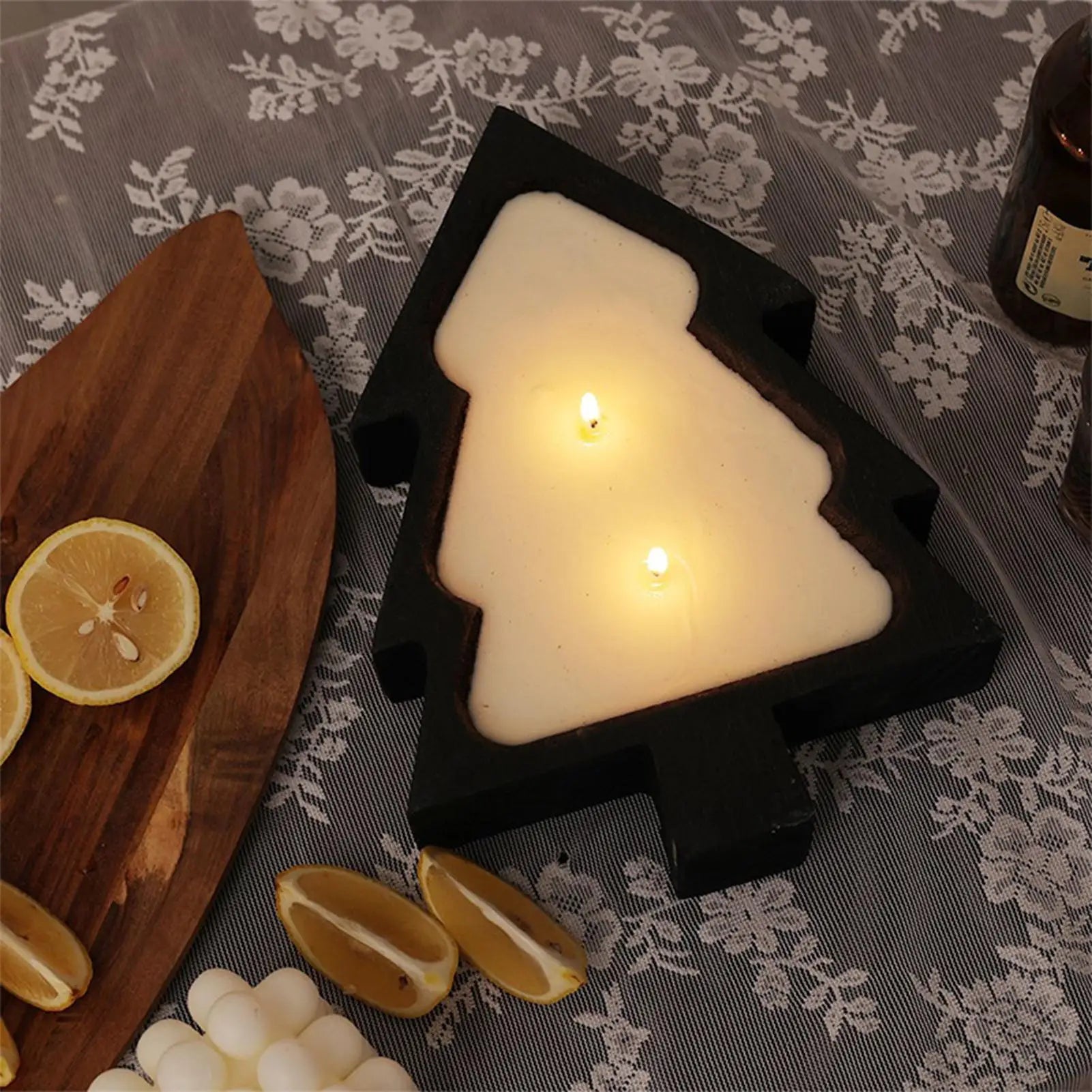 Wooden Candle Bowl Rustic Christmas Tree Home Decor Bowls Holder