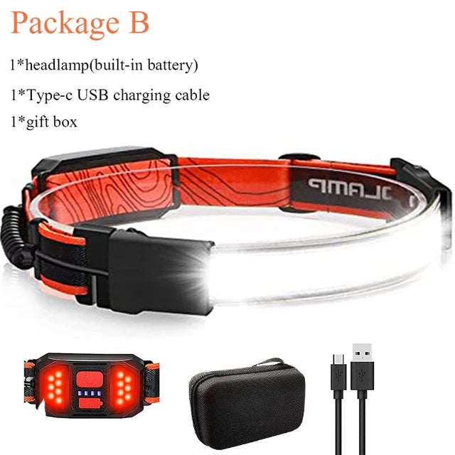Rechargeable LED Headlamp – 210° Wide Beam, USB, Waterproof