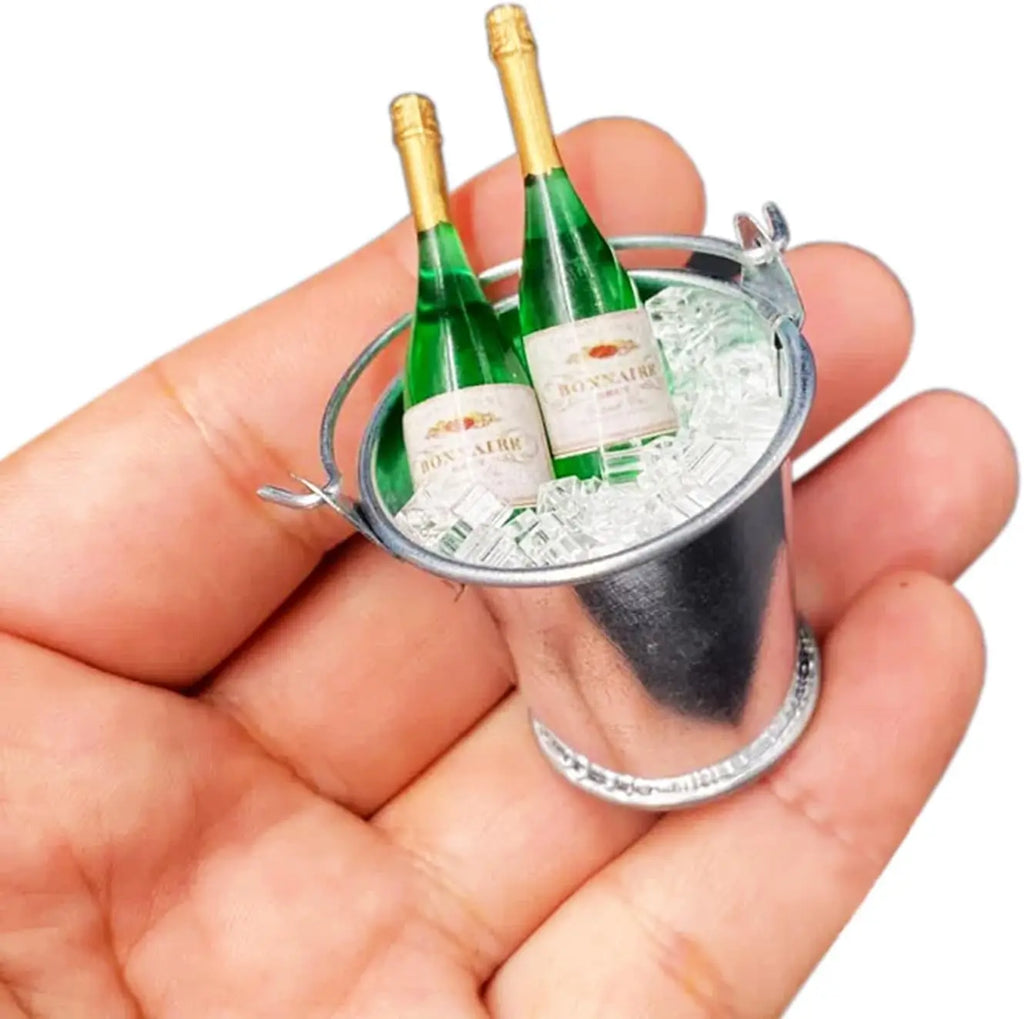 1:12 Miniature Champagne Set – Resin Bottle, Glass & Ice Bucket