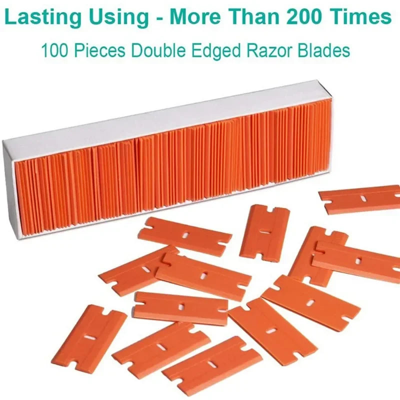 100-Pack Plastic Razor Blades – Sticker & Glue Scraper Tool