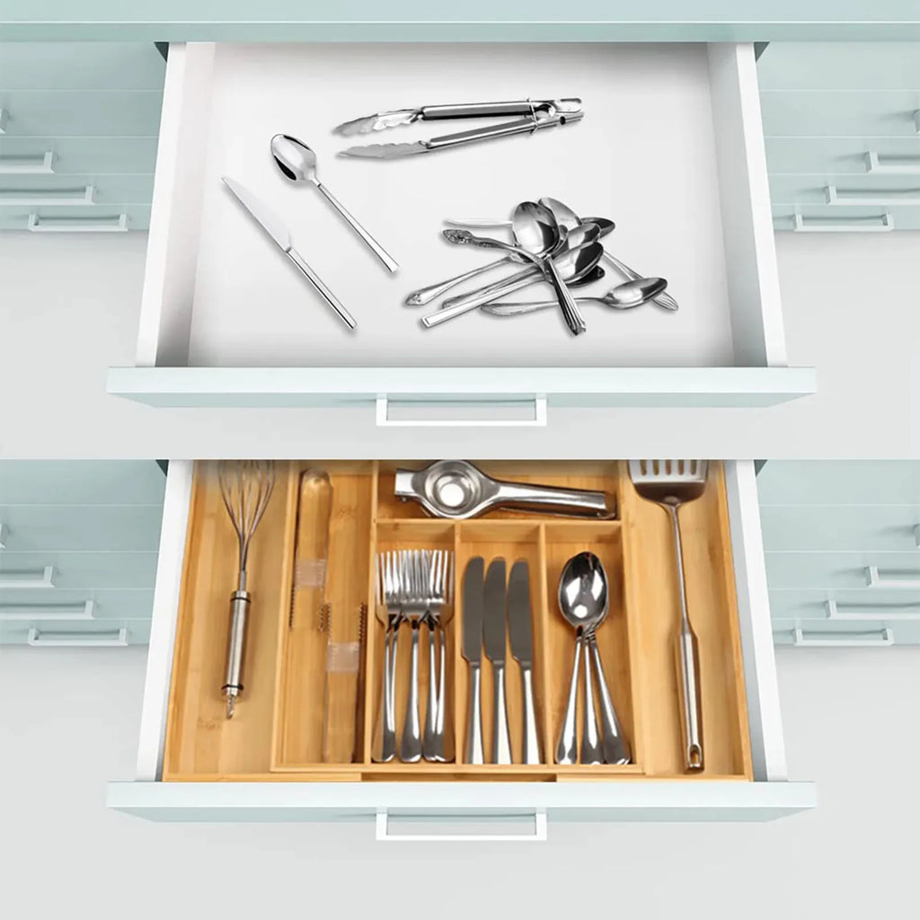 ‌Bamboo Drawer Organizer Expandable Adjustable Cutlery Tray for Kitchen Utensils Silverware Storage Home Organization Tool Zpaxo