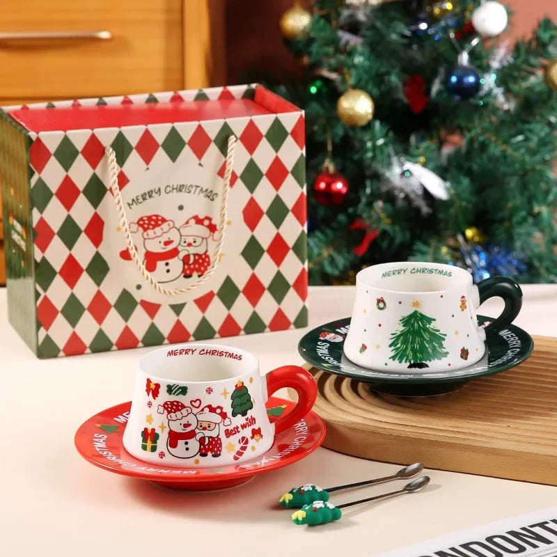 Santa Claus Ceramic Cup & Dish Set – Christmas Gift for Couples Ceramic Cup & Dish Set Zpaxo