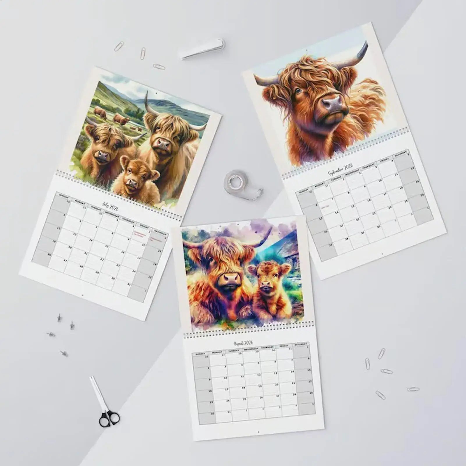2026 Highland Cow Wall Calendar Funny Monthly Planner Home Office