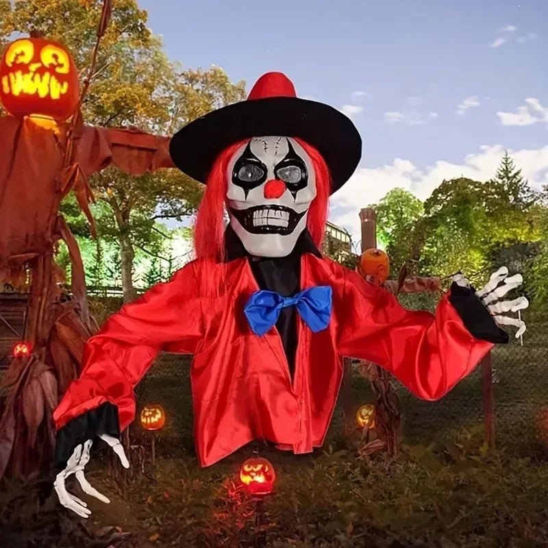 Spooky Clown Ghost Lawn Stake Glowing LED Eyes Creepy Halloween Yard