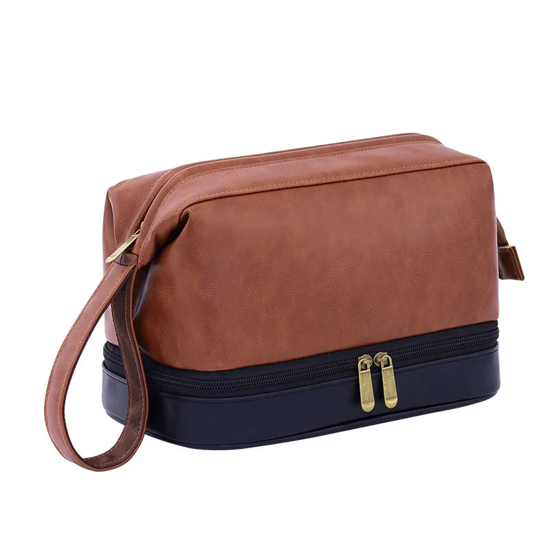 Hot Vintage Luxury Double-layer Men's Wash Bag, Portable and Large-capacity Handheld Cosmetic Storage Bag for Outdoor Use Zpaxo