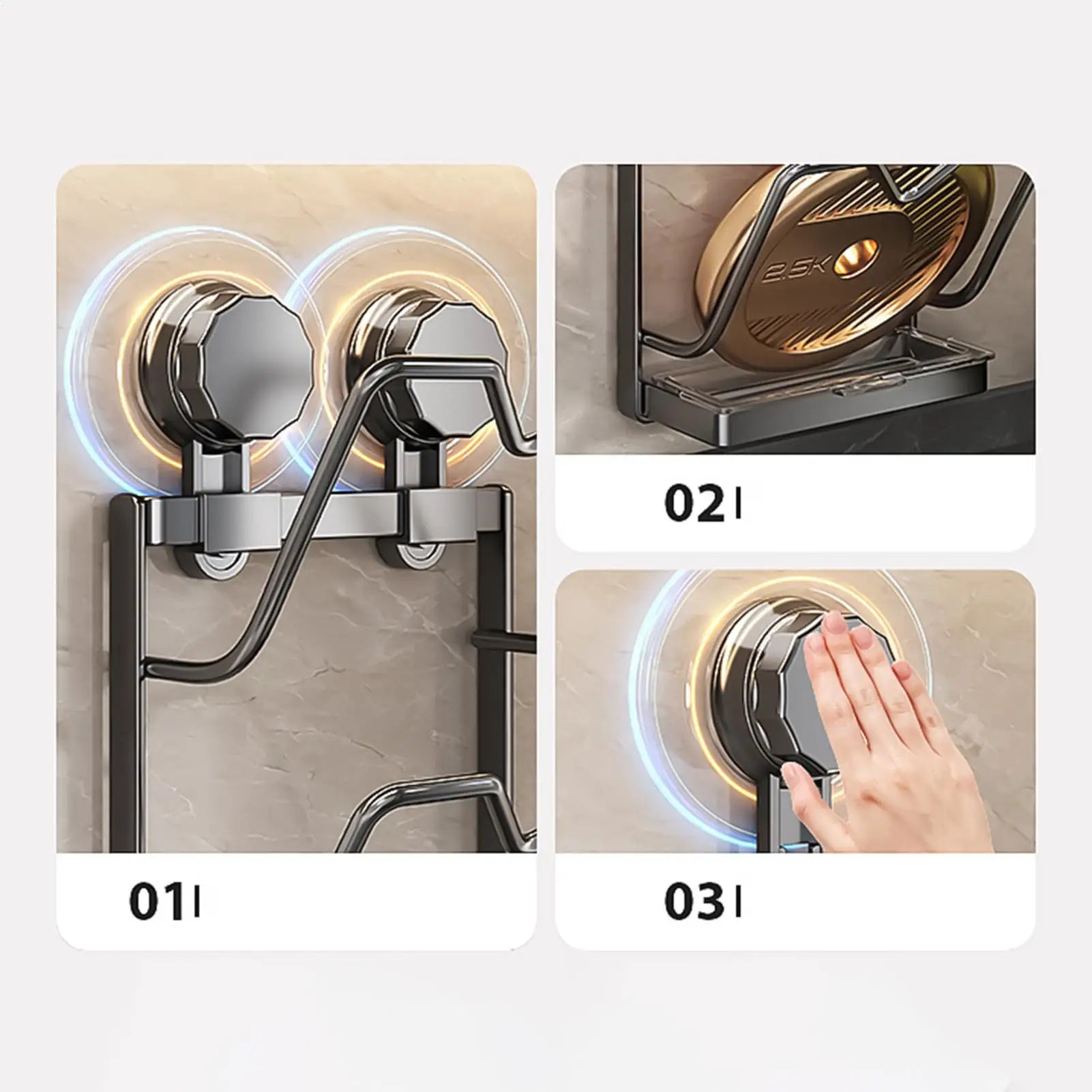 Suction Cup Pot Lid Holder Wall Kitchen Gadget Rack Organizer Cabinet