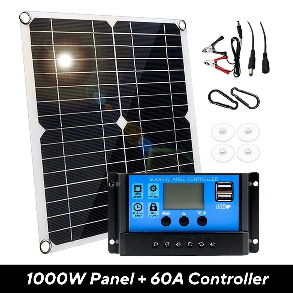 1000W Solar Panel 12V Cell 10A-100A Controller Plate Phone RV Car