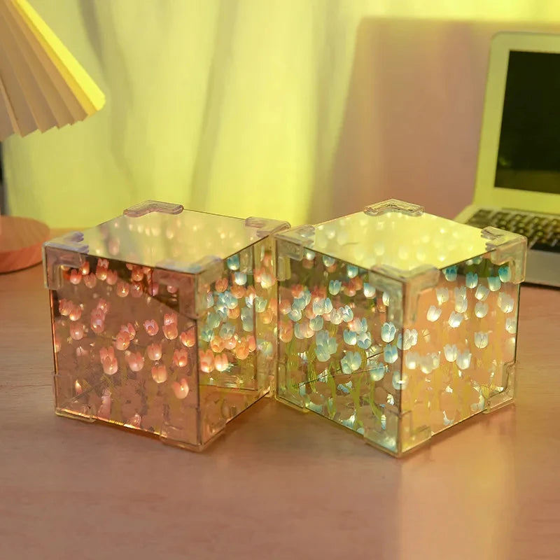 3D Tulip Night Light Perfect Couples Flower Magic Cube Home