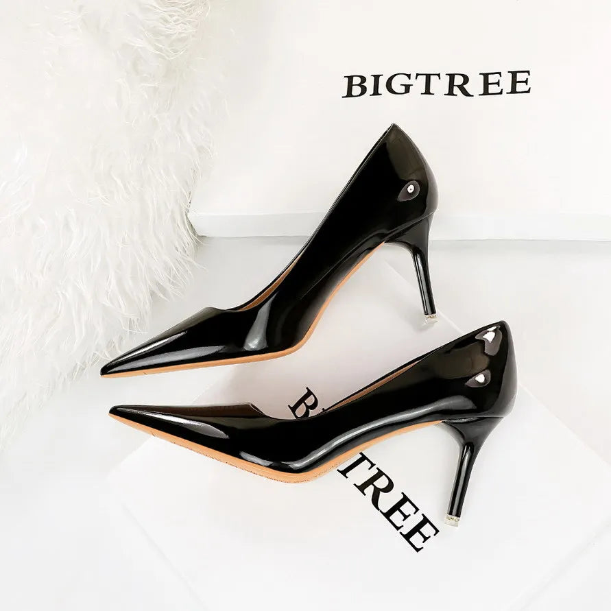 Autumn Patent Leather Concise Women's Shoes Pointed Toe Office Heels Zpaxo Blackheel7.5cm 34(Foot 22cm) China Mainland